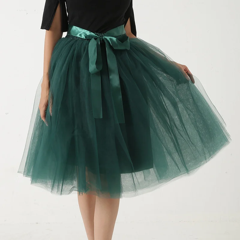 Fairy Style Midi A Line Tutu Tulle Skirt High Waist Pleated Skater Skirts Womens Vintage Lolita 