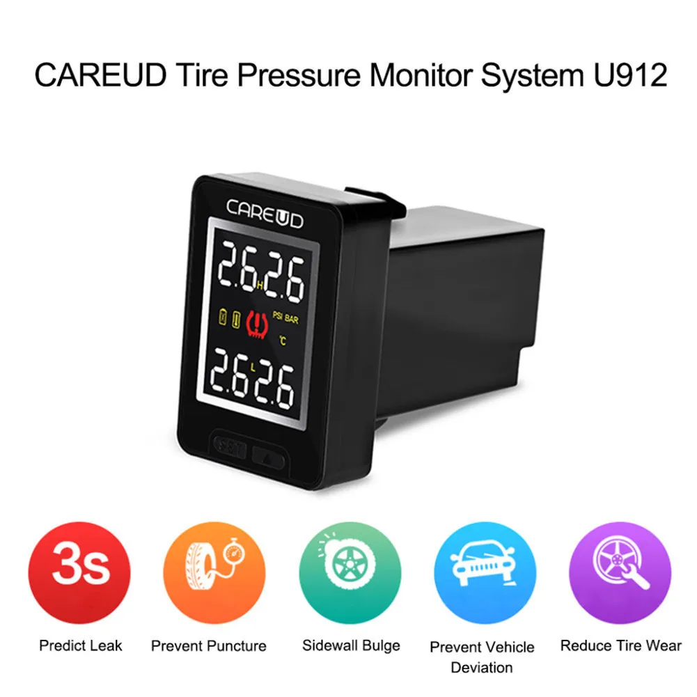 

CAREUD U912 Auto TPMS for Honda Car Tire Pressure Wireless Monitoring System LCD Display Embedded Monitor and 4 Sensors