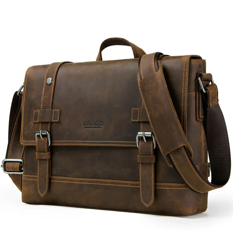 

Brand Men's Briefcase Handbag Crazy Horse Man Casual Crossbody Briefcases Leather Messenger Travel Bag Business Men Tote Bags