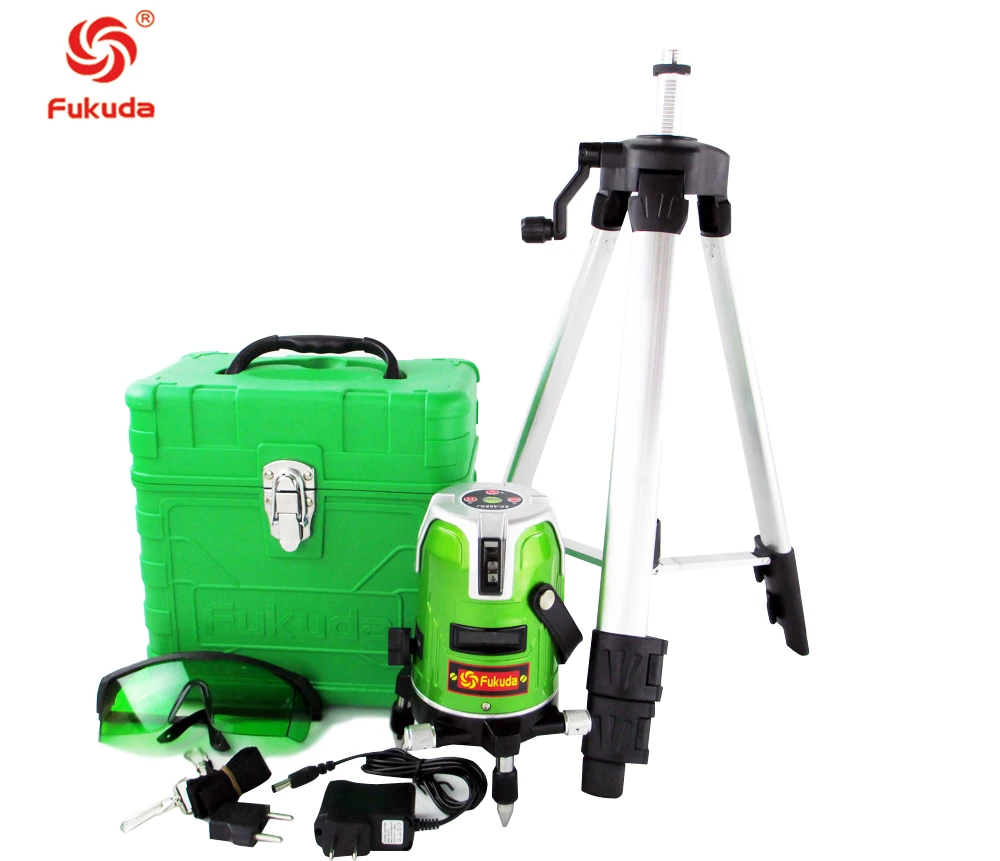 

Fukuda Green Laser Level 5 Line 1 Point 360 Rotary Lazer Line Ek-468GJ lithium-ion battery Cross line Level+adjustable tripod