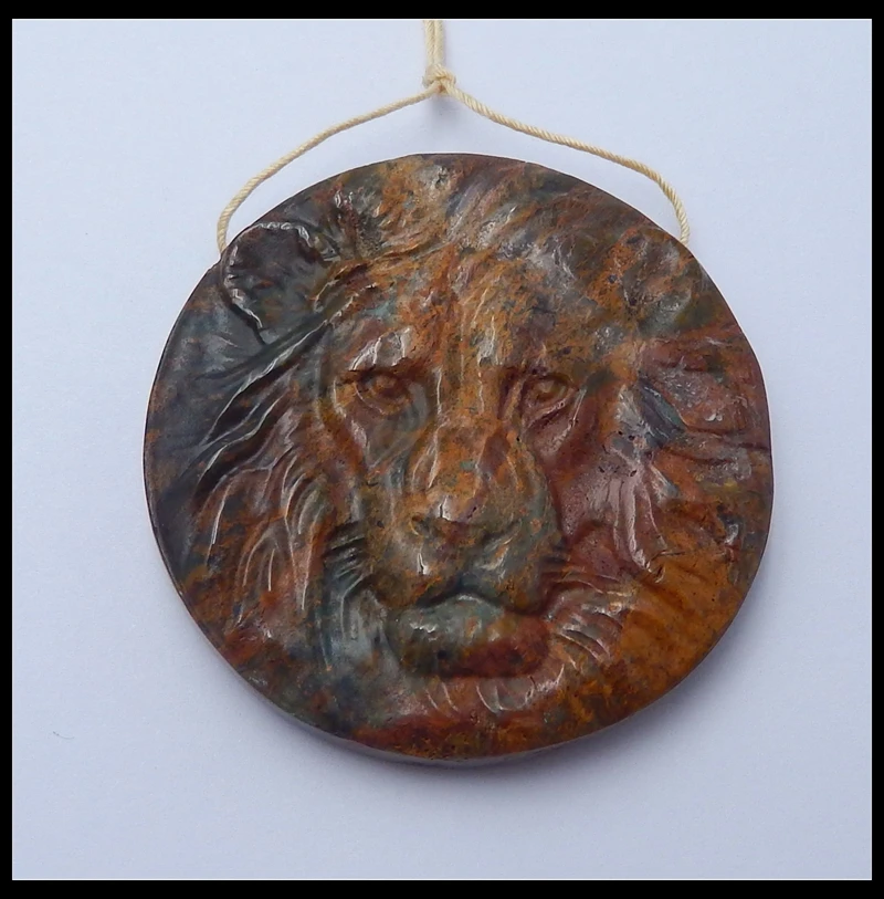

Support for custom Natural Stone Green Opal Round Shape Carved Lion Head Side Drilled Necklace Pendant 48x9mm 31.7g