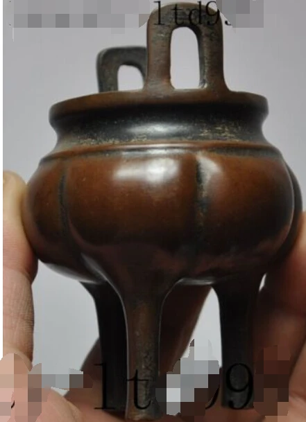 

4"marked Chinese buddhism temple pure bronze incense burner Censer statue