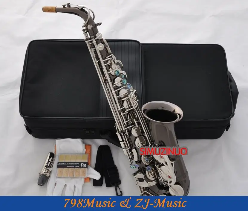 สีดำนิกเกิล Eb Alto Saxophone High F Sax Abalone คีย์alto saxophone