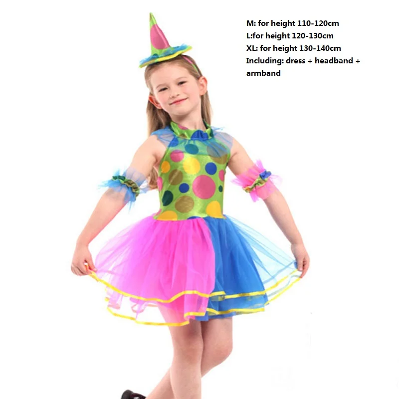 Детский костюм принцессы клоуна для девочек; костюм цирка клоуна; маскарадный костюм на Рождество; Детский костюм на Хэллоуин