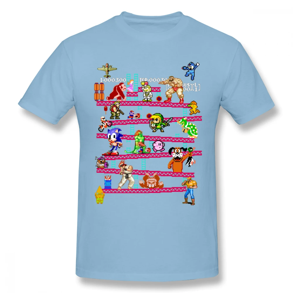 Футболка для аркадной игры Donkey Kong Collage, футболка в винтажном стиле для игры FC, футболка из хлопка размера плюс LA Camiseta - Цвет: Небесно-голубой