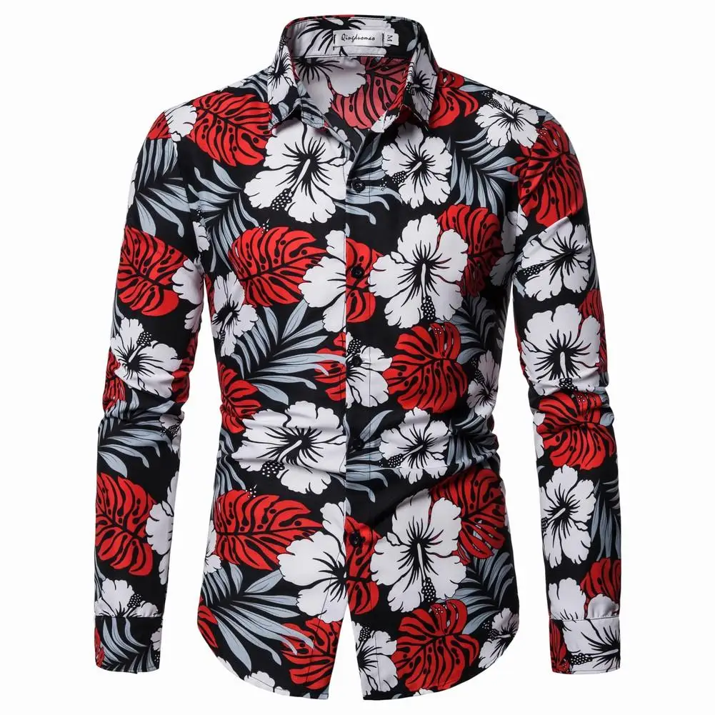 

Casual dress Flower Men Shirt Long sleeve Hawaiian Mens Shirts Men's Blouse clothing Beach Fashion