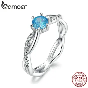 

bamoer Blue Sea Statement Finger Rings for Women 925 Sterling Silver 2019 New Design Wedding Engagement Promise Jewelry SCR547