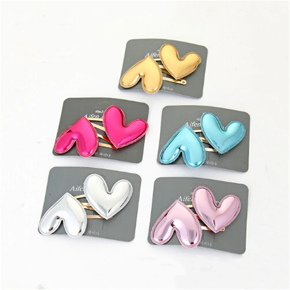 1 Pair Girls Cute Glossy Heart Hair Clips Barrettes Cute Hairpins BB