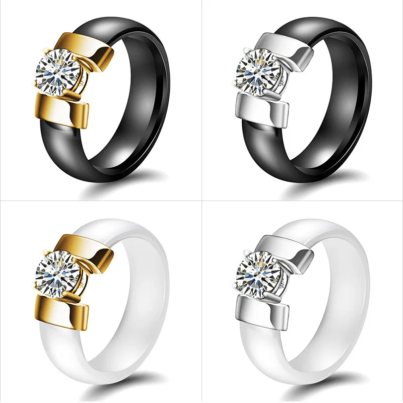Черно-белые керамические кольца AZIZ BEKKAOUI с кубическим цирконием для женщин золотого цвета обручальное кольцо из нержавеющей стали обручальные кольца для пар