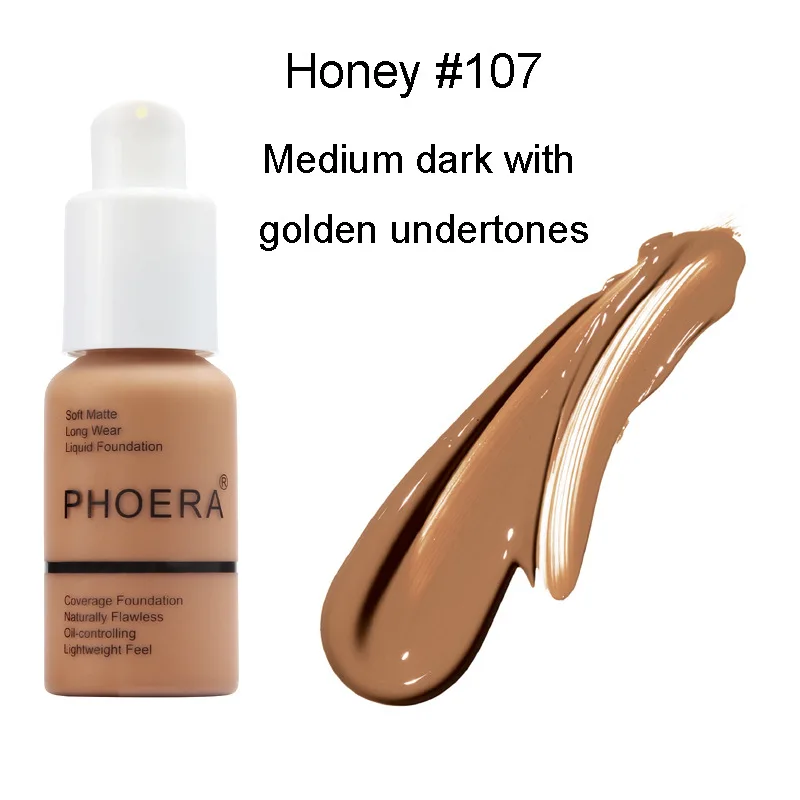 PHOERA Тональная основа, матовый увлажняющий крем с масляным контролем, минеральное покрытие, основа для лица, крем, полное покрытие, консилер для макияжа TSLM1 - Цвет: 107 Honey