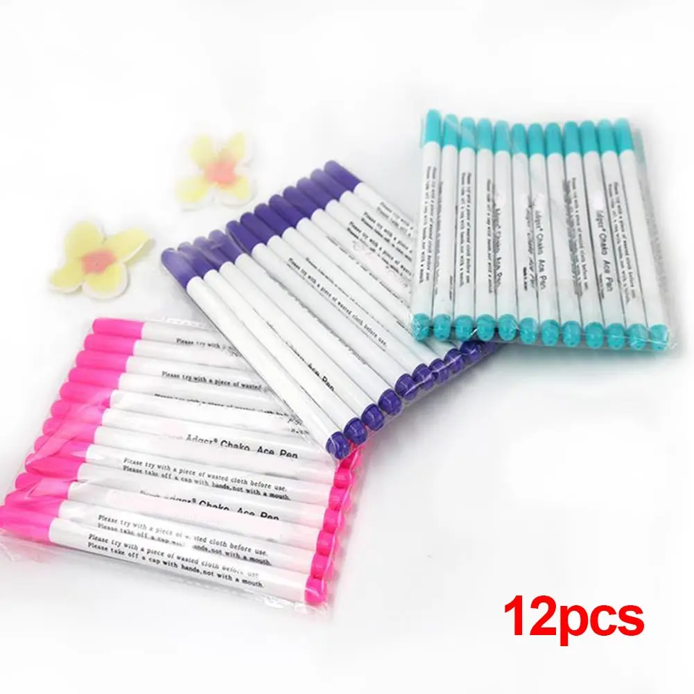

12pcs Water Erasable Pen Useful Chalk Multifunction Soluble Measuring Tailor Pencil DIY Fabric Marker Cross Stitch Sewing Tools