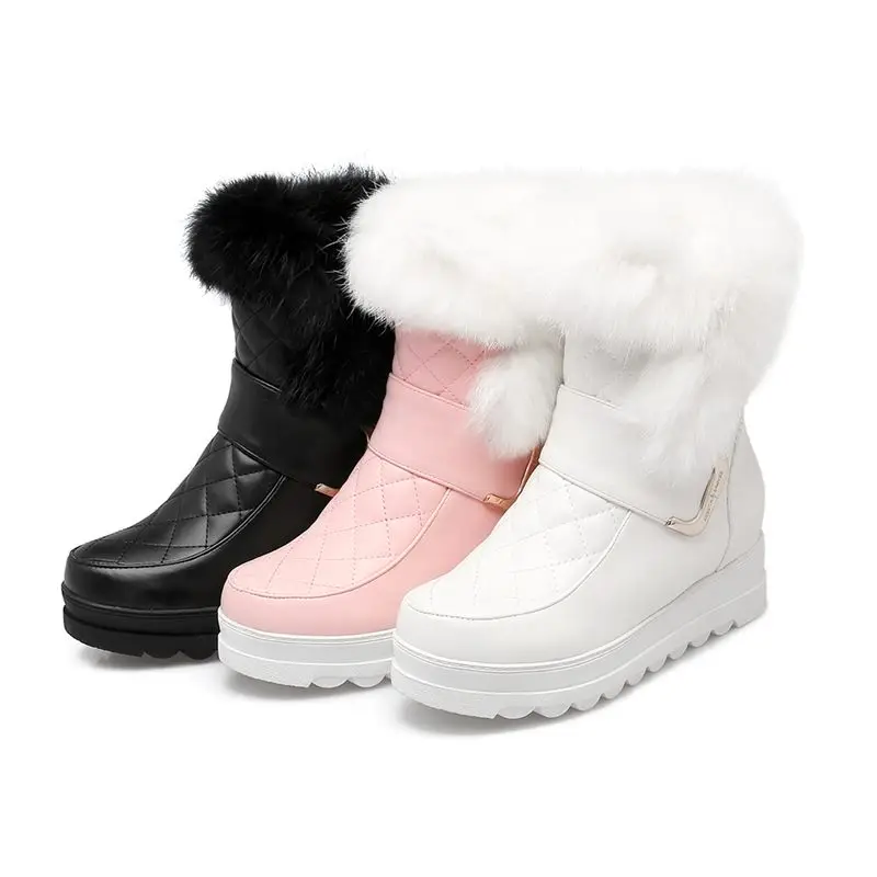 Women Snow Ankle Boots Platform PU Leather Height Increasing Keep Warm MORAZORA