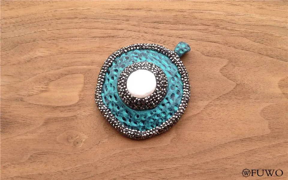 Blue Green Patina Bronze Pearl Pendant 9