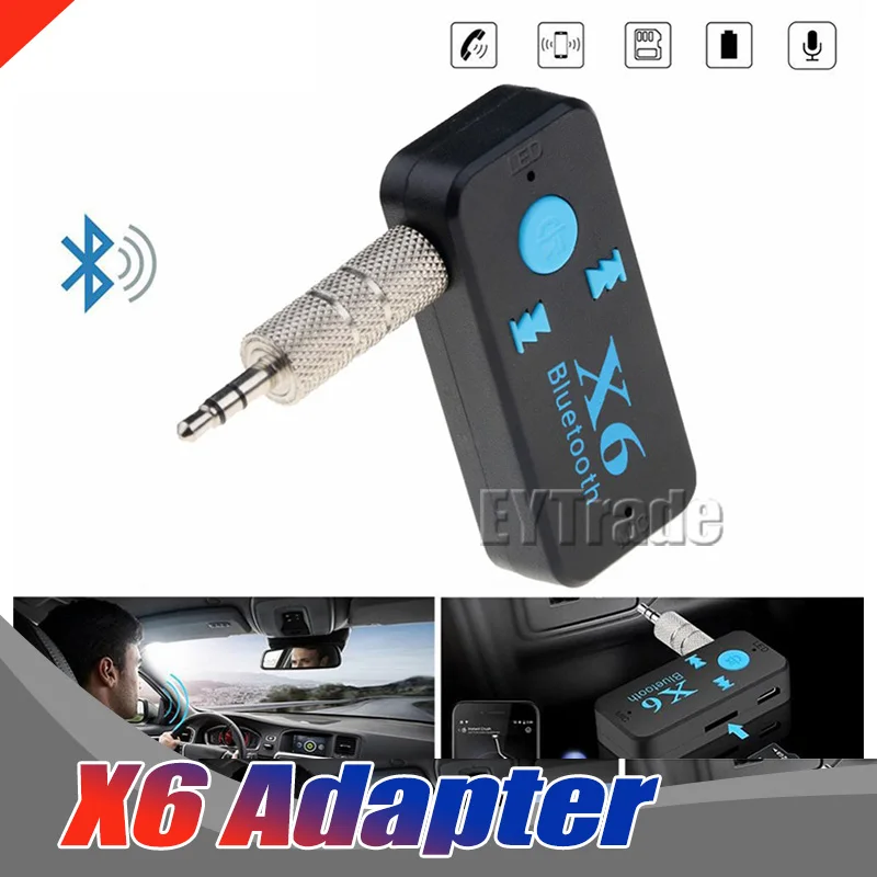 

100PCS/Lot X6 Adapter Bluetooth Receiver Auto Car Bluetooth Aux Kit Support TF Card A2DP Audio Stereo HandFree Receive Free DHL