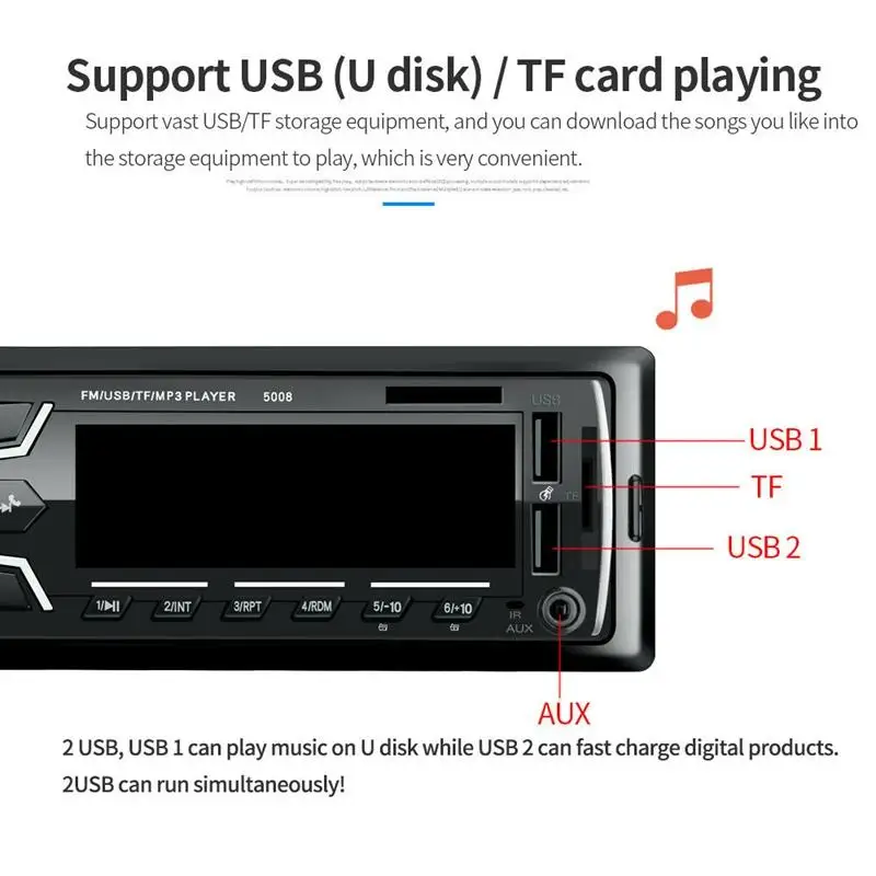 Автомобильный стерео аудио Bluetooth In-Dash Fm Aux вход приемник Tf 2 Usb Mp3 плеер