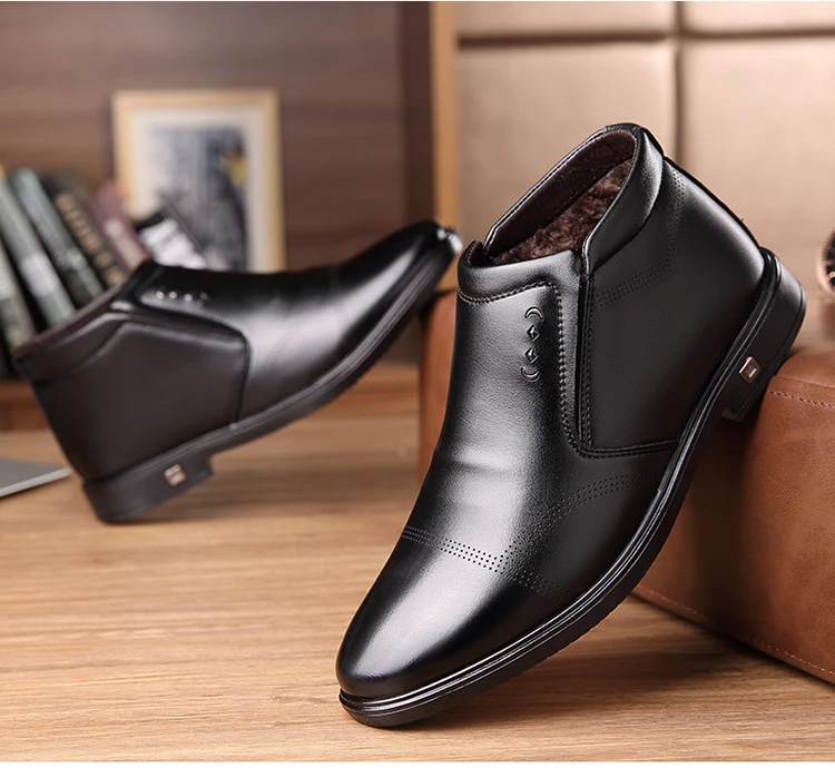 OSCO/мужские ботинки с круглым носком; теплые зимние ботильоны из плюша; ботинки в деловом стиле; кожаные ботинки на резиновой подошве
