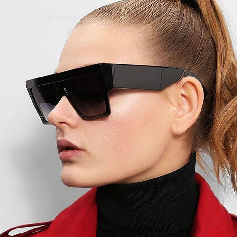 Flat Top Oversized Square Vintage Sunglasses For Men Brand Designer Wide Leg Women Glasses UV400 Lunette De Soleil Red Black