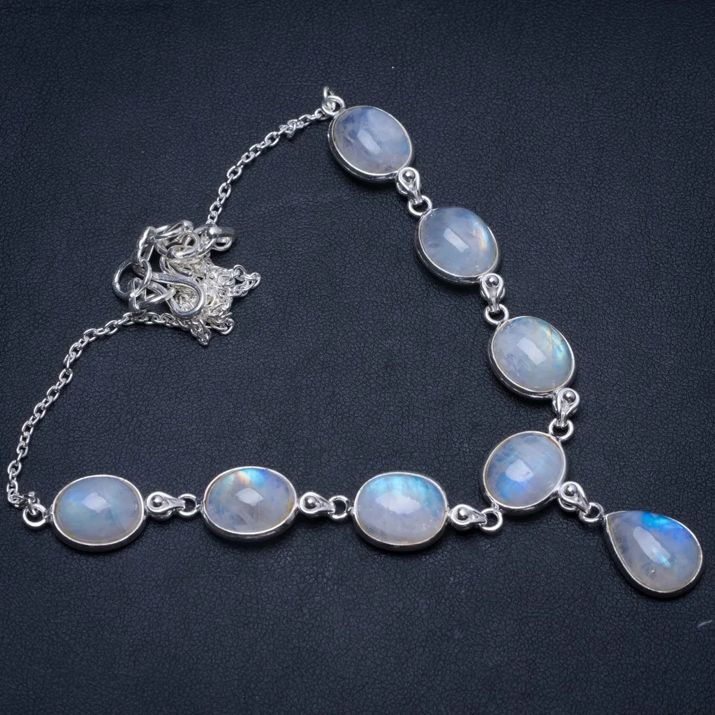 

Natural Rainbow Moonstone Handmade Indian 925 Sterling Silver Y Necklace 17.5" T8597