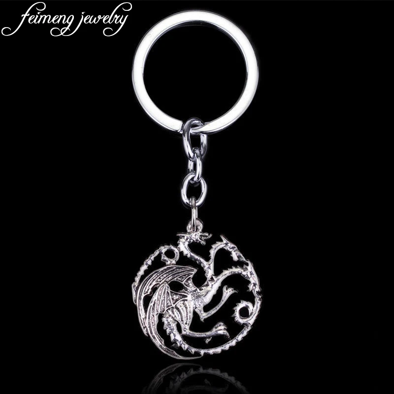 

A Song Of Ice And Fire Keychain Game of Thrones Pendant Keyring House Targaryen Dragon Key chain Fashion Accessories For Men