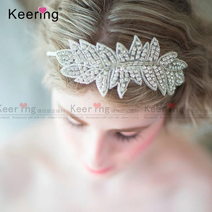 

Fancy Leaf Design Rhinestone Glass Beaded Fringe Trim WRA-406