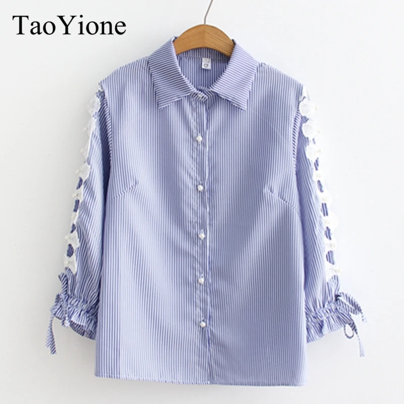 

Spring Autumn Blouse Women Shirts Hollow Out Striped Chiffon Blouses Plus Size Loose Casual Tops Office Shirt Blusas Femininas