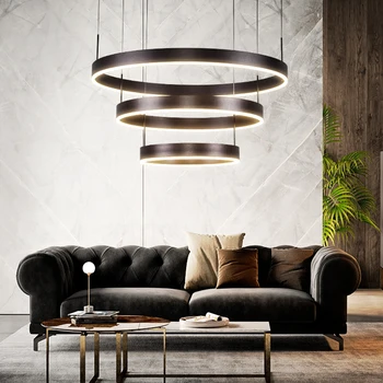 

Modern Led Pendant Lights Brushed Coffee Finished Rings led Nordic living Dining room Kitchen Room minimalist art Pendant Lamp