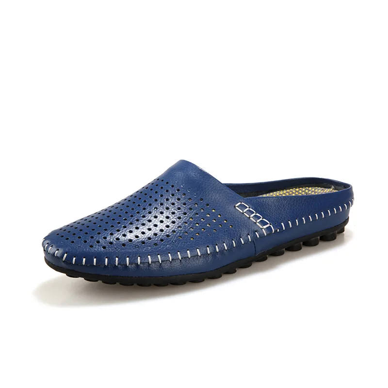 Модные полуботинки для мужчин; летние дышащие лоферы на низком каблуке; мужская повседневная обувь; кожаные мокасины на полой подошве; обувь на плоской подошве - Цвет: Blue