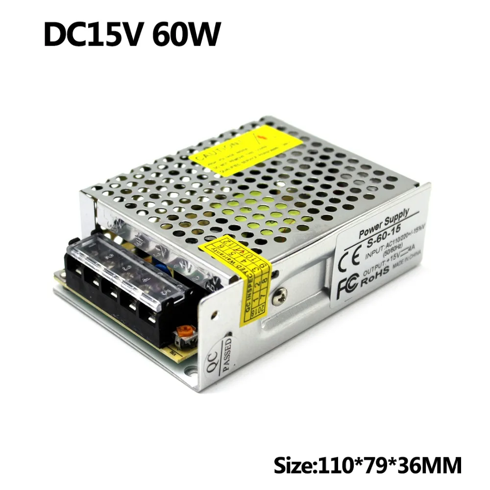 

Universal 15V 4A 60W Switch Power Supply Led Transformer 220V 110V to dc15V Adjustable Power Source for LED Light Display Light