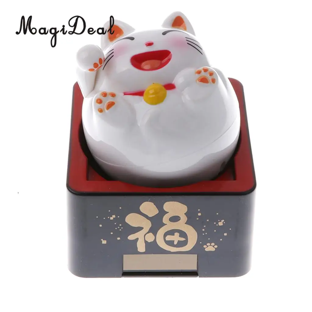 MagiDeal Solar Powered Bobble Head Toy Wave Good Lucky Cat Decor Ornament Hotel Shop Cafe Fengshui Ornament 