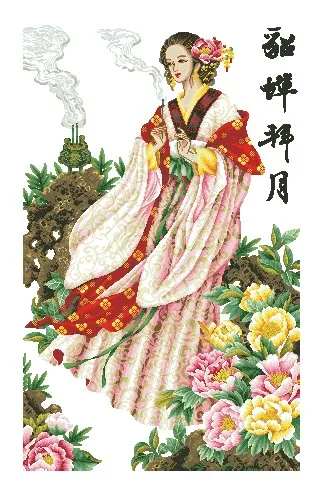 CS-2962 Cross Stitch Kit Chinese Beauty Woman Lady Girl Diao Chan Shang Yue dome