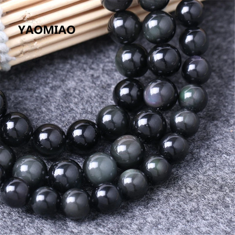 YAOMIAO Round Black Obsidian Beads Natural Stone Selectable Size 4MM To 12MM Fashion DIY Making Women Jewelry Gift | Украшения и