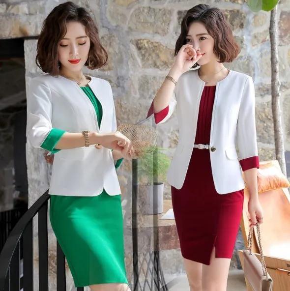 

2019 Spring Autumn Fashion Women's Business Pants Suits Plus Size Trouser Suits For Women 2 Pieces Set Jacket and Mini Dress 4XL