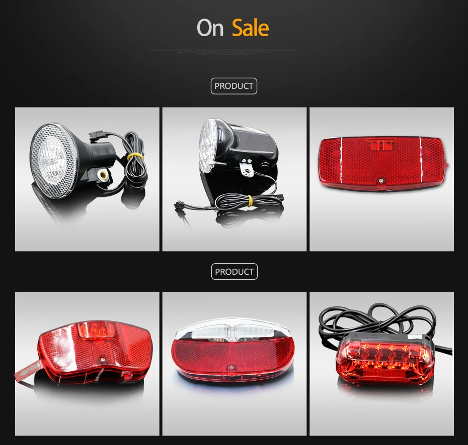 Clearance Motorcycle Electric Bicycle LED Light Headlight + Taillight Safety Warning Red LED Back Lamp 36V Ebike electric Bike Light 1