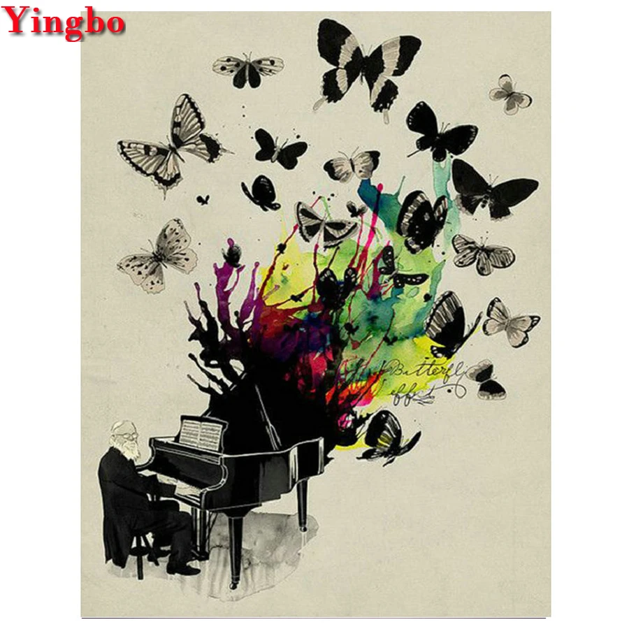 5D DIY Diamond Embroidery piano butterfly full square Painting round Stitch Cross Mosaic kits rhinestone pictures | Дом и сад