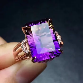 

Fidelity Natural 10*14mm crystal Rings 925 sterling silver generous fine Jewelry for women party Natural Purple yellow gemstone