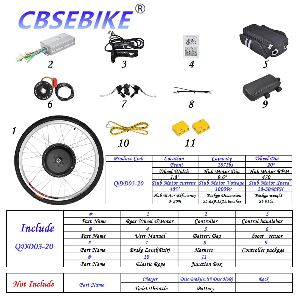 CBSEBIKE 20 дюймов Ebike переднее моторное колесо комплект высокоскоростной конверсионный концентратор Электрический велосипед QDC01-20 - Цвет: 20inch 48v1000w QDD3