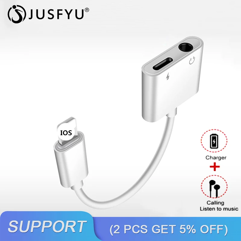 

2 in1 Lighting to 3.5mm Headphone Jack Audio Converter Splitter Earphone Aux Cable Adapter For iPhone X 7 8 Plus XS XR Charging