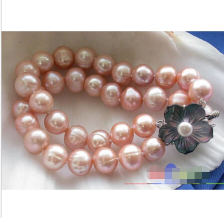 

2ROW 12MM PINK ROUND FRESHWATER CULTURED PEARL BRACELET p2026 Noble style Natural Fine jewe Fast (D) SHIPPING