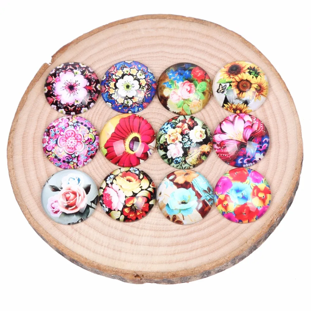 onwear mixed round dome flower pattern photo flatback pendant glass