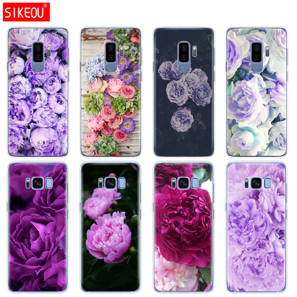 

silicone case for Samsung Galaxy S9 S8 S7 S6 edge S5 S4 S3 PLUS phone cover purple Summer peonies flowers peony Fashion