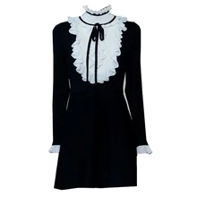KENVY brand High end Luxury Women s Fashion New Autumn Rullles Stand Slim Elastic Knitted Dress
