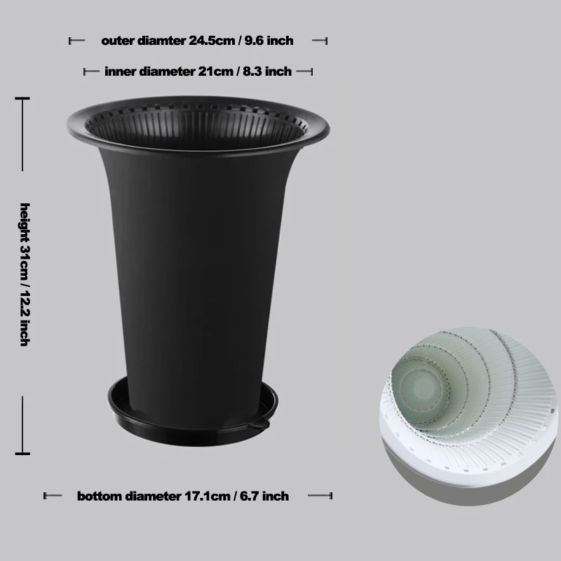 Meshpot двойной Слои цветочный горшок Пластик садовый горшок, вазон контейнер/коробка для украшения дома, хорошая проницаемость воздуха хорошее качество движение, корень, Управление из лакированной кожи - Цвет: Black - 21CM