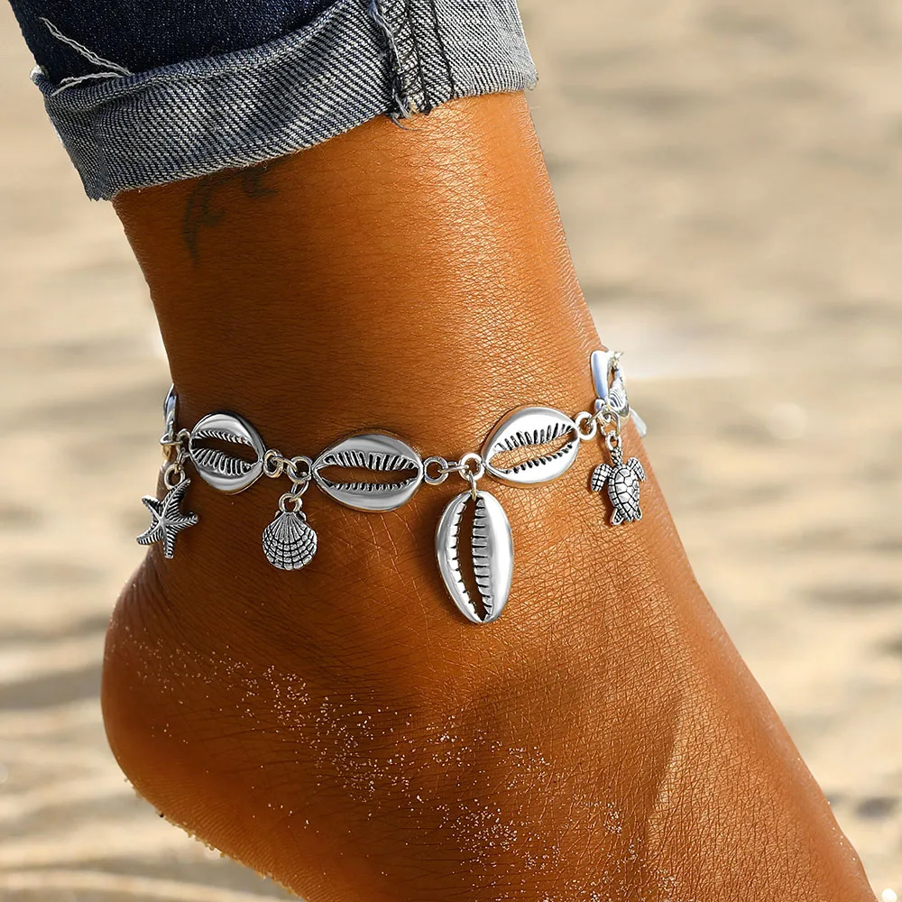 FAMSHIN Summer Beach Silver Color Turtle Shell Anklets For Women Bohemian Anklet Bracelets On The Leg Female Foot Jewelry 2019 FAMSHIN Summer Beach Silver Color Turtle Shell Anklets For Women Bohemian Anklet Bracelets On The Leg Female Foot Jewelry 2019