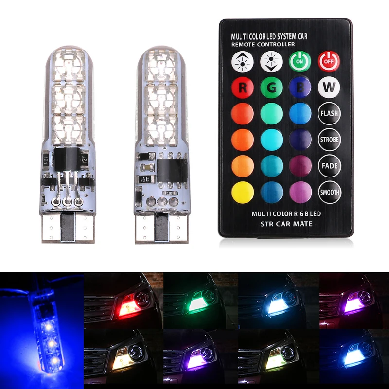 

Car RGB LED 12V T10 LED RGB 5050 SMD Signal Lamp Reading Wedge Light Car Interior Decorative Lights for Auto Remote Controller