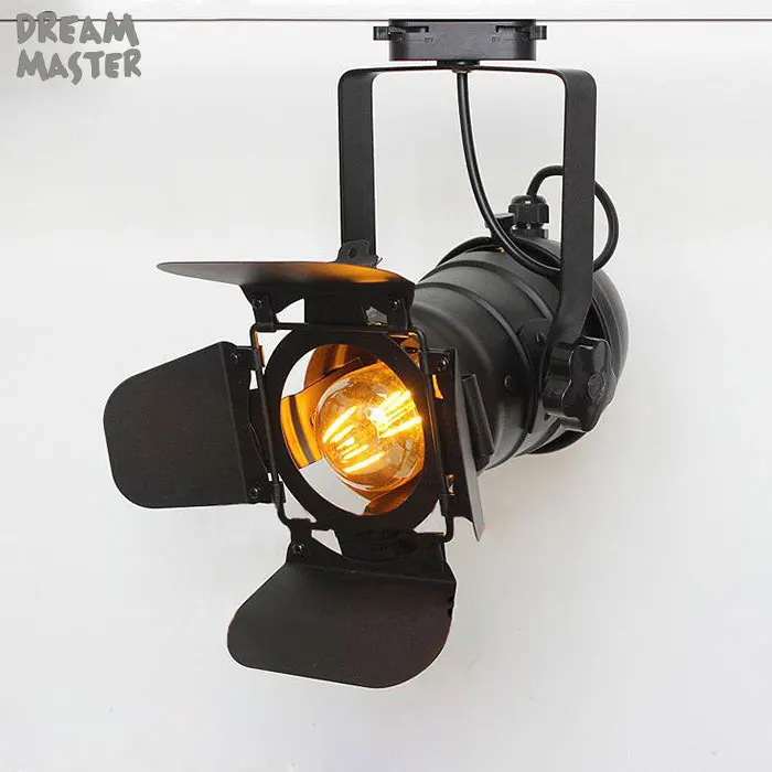 Pista do Vintage Loja de Roupas Pista com Barndoor E27 Luz Loft Industrial Ferroviário Holofotes Luz Negra Lâmpada Luminárias Loja 10 ferroviário luz, preto faixa lâmpada com barndoor, loja de roupas iluminação