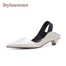 Kitten Heel Back Strap Retro Sheepskin Leather Pointed Toe