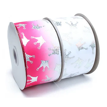 

75mm custom princess crown hologram printed grosgrain ribbon