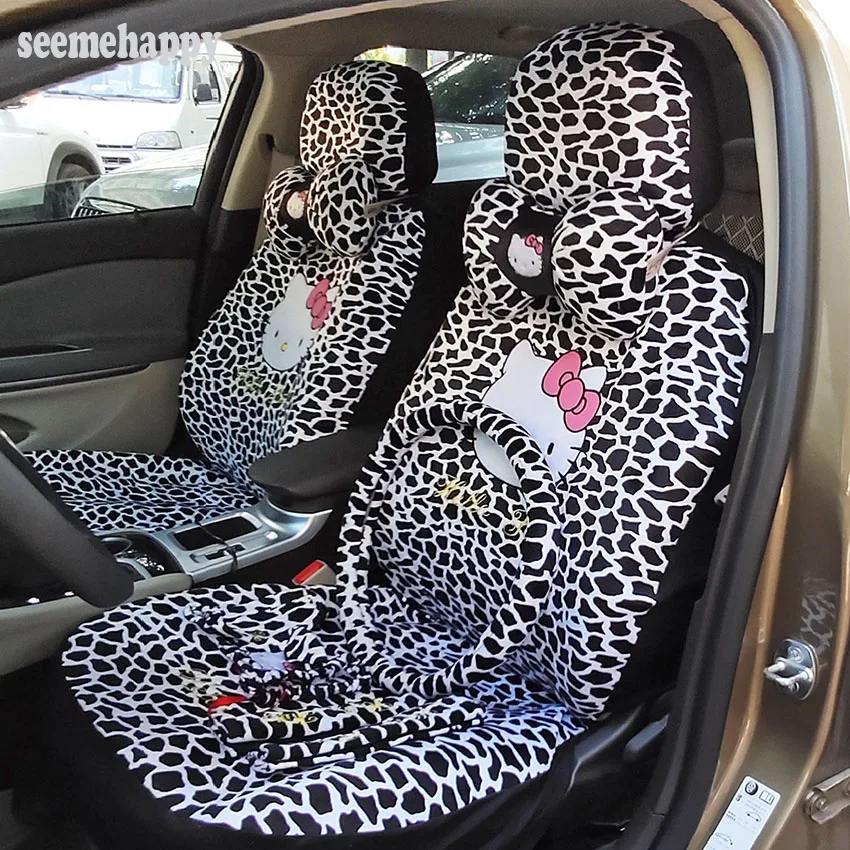 

18PCS Cartoon universal pink cat Car Seat Covers Black Giraffe Pattern car-styling Universal Car interior car Accessories