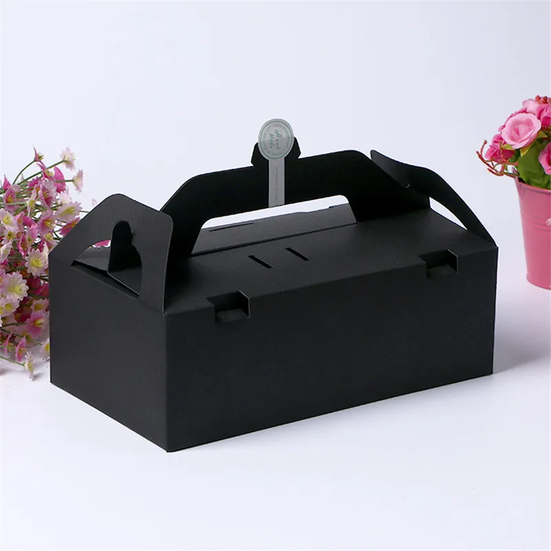

23cmx13cmx8cm Large White/Black paper cake box with handle portable Ecofriendly gift Box Kraft Paper cake food Packing Box