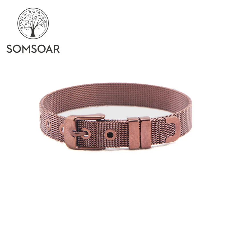 

In Stock Somsoar Jewelry Coffee 316L Stainless Steel Mesh Bracelet Bangles fit DIY Slide Charms Accessories making